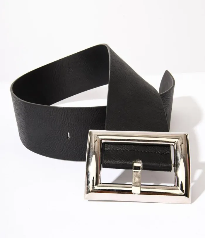 Oversized Silver Buckle Black Chunky Belt Accessories Unique Vintage Belts