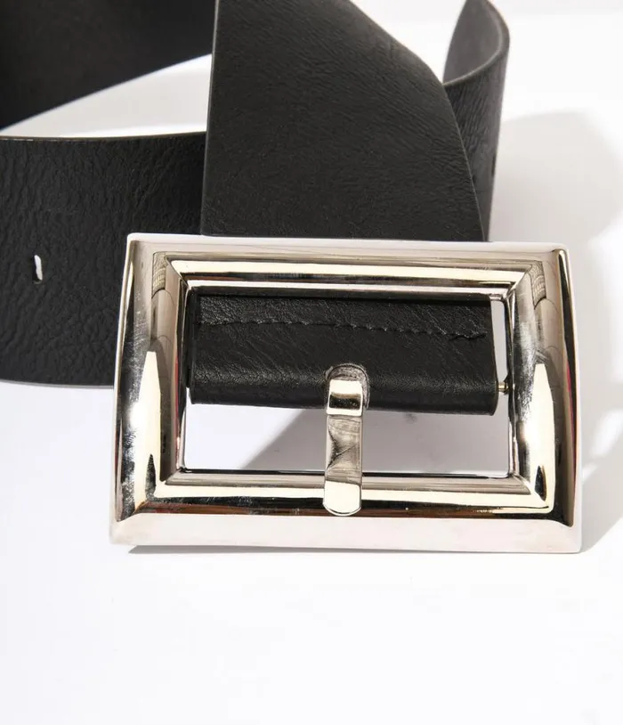 Oversized Silver Buckle Black Chunky Belt Accessories Unique Vintage Belts