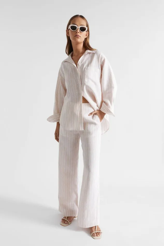 Pants Woman Seed Heritage Linen Variegated Pant Soft Wheat Stripe