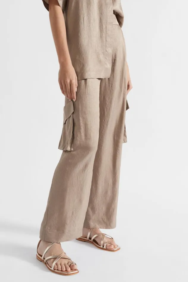 Pants Woman Seed Heritage Satin Cargo Pant Cookie
