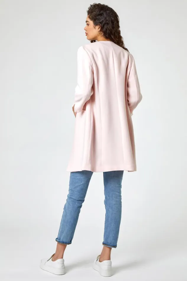 Pink 34 Sleeve Textured Longline Jacket Women Roman Occasionwear