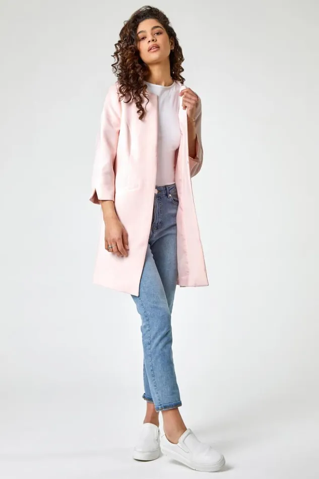 Pink 34 Sleeve Textured Longline Jacket Women Roman Occasionwear