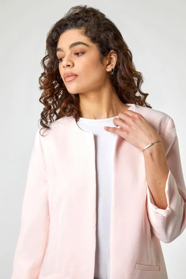 Pink 34 Sleeve Textured Longline Jacket Women Roman Occasionwear