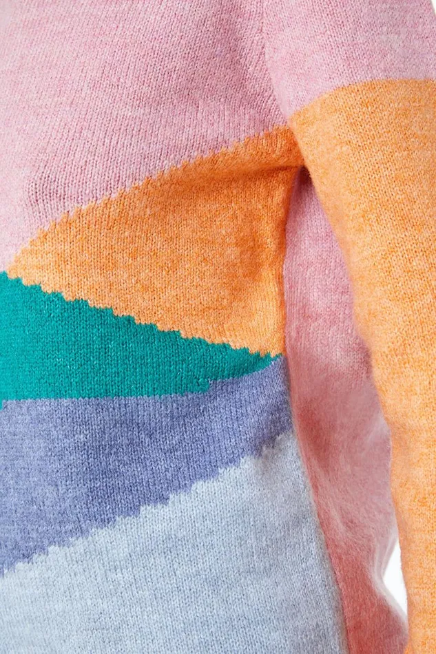 Pink Crew Neck Colourblock Jumper Women Roman Knitwear