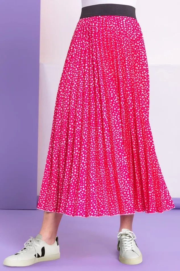 Pink Ditsy Spot Print Pleated Skirt Women Roman Skirts