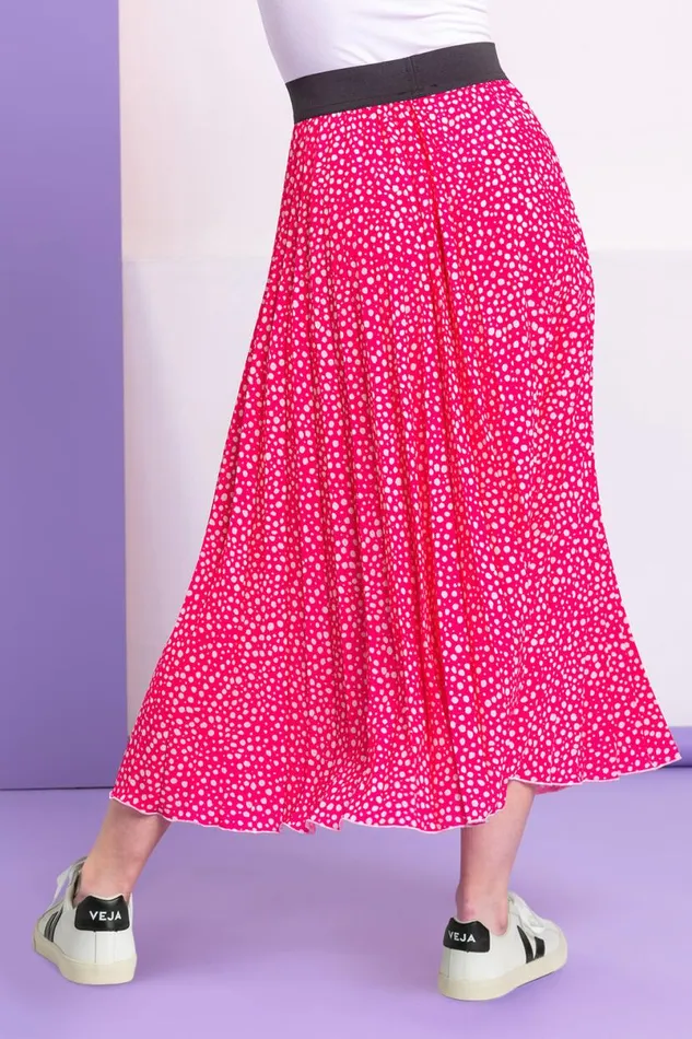 Pink Ditsy Spot Print Pleated Skirt Women Roman Skirts