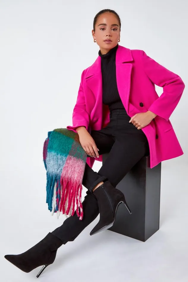 Pink Petite Double Breasted Smart Coat Women Roman Jackets