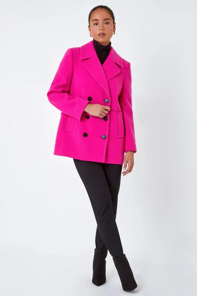 Pink Petite Double Breasted Smart Coat Women Roman Jackets