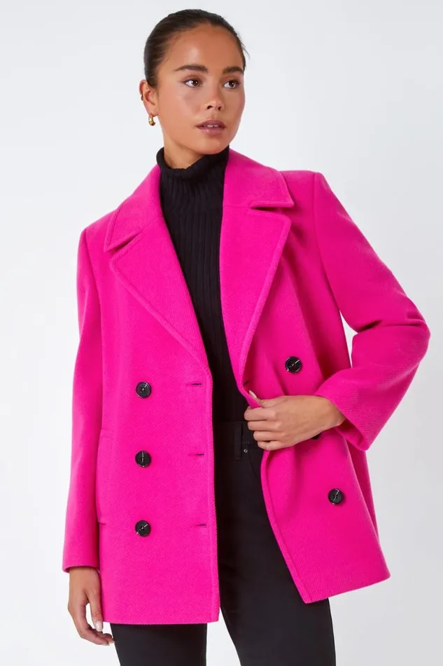 Pink Petite Double Breasted Smart Coat Women Roman Jackets