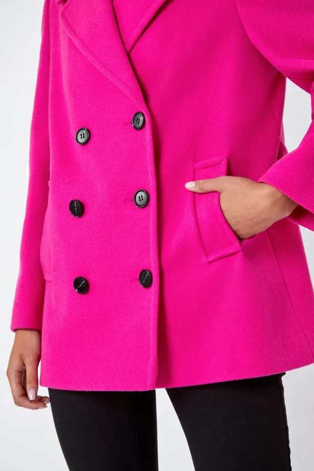 Pink Petite Double Breasted Smart Coat Women Roman Jackets