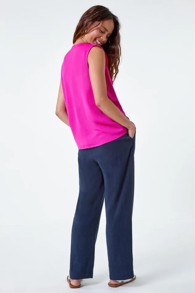 Pink Petite Frill Front Vest Top Women Roman Tops