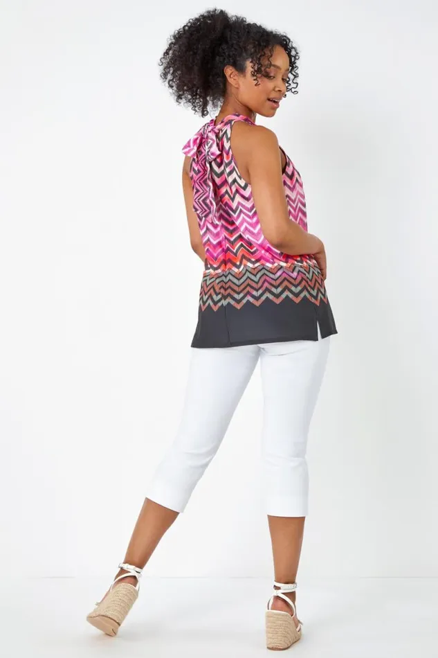 Pink Petite Zig Zag Print Halterneck Top Women Roman Tops