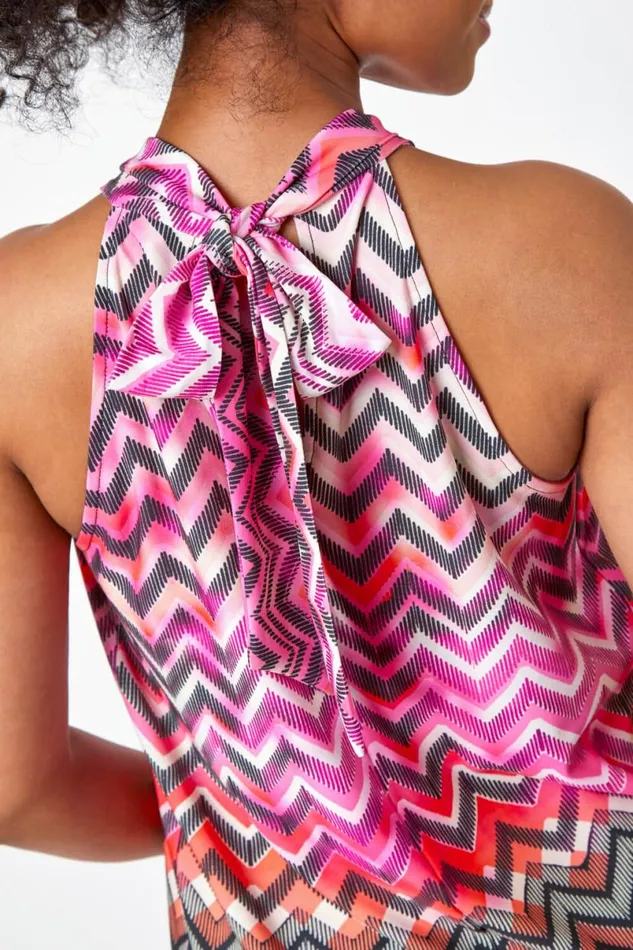 Pink Petite Zig Zag Print Halterneck Top Women Roman Tops
