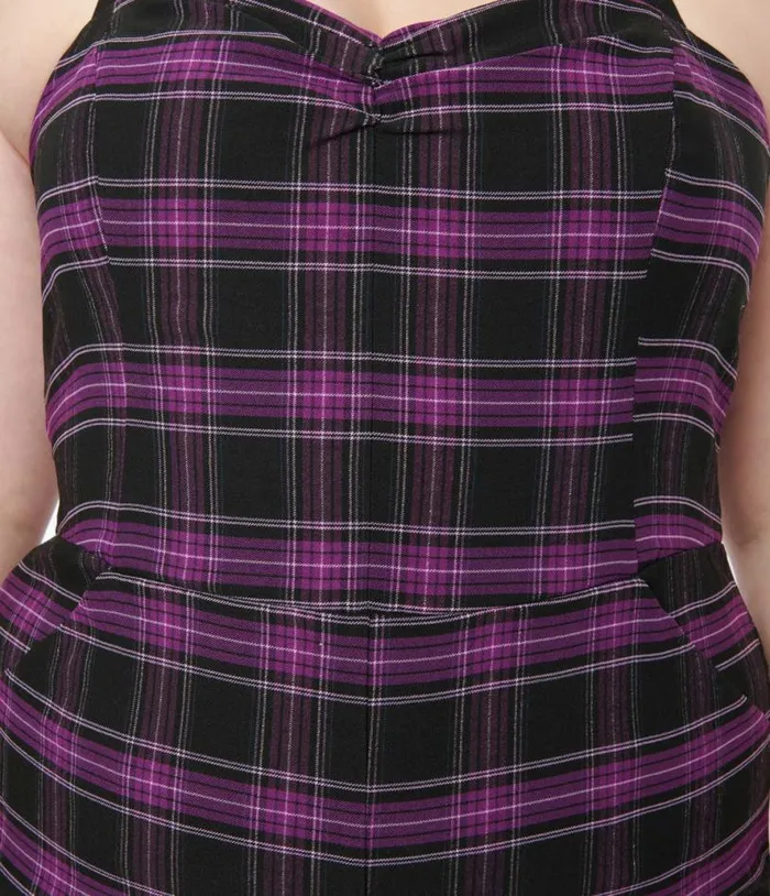 Plus Size 1970s Purple and Black Plaid Marcel Jumpsuit DressesClothingPlus Unique Vintage Pocket Dresses