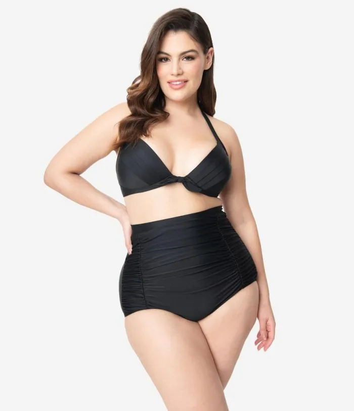 Plus Size All Black Monroe Bikini Top Plus Unique Vintage Two Piece Swim
