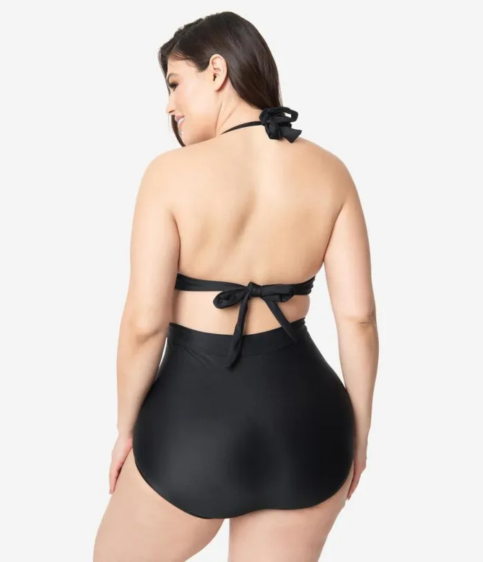 Plus Size All Black Monroe Bikini Top Plus Unique Vintage Two Piece Swim