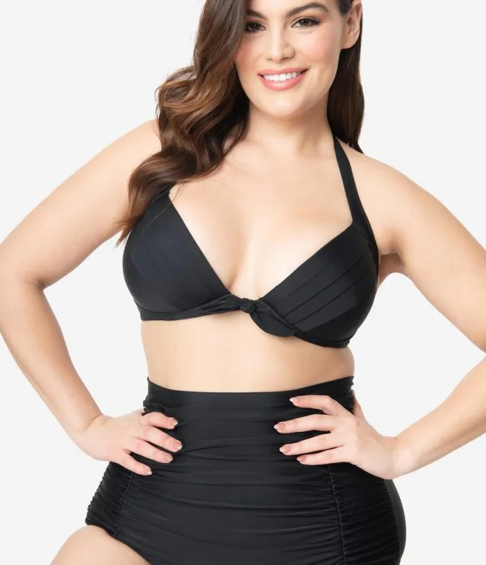Plus Size All Black Monroe Bikini Top Plus Unique Vintage Two Piece Swim