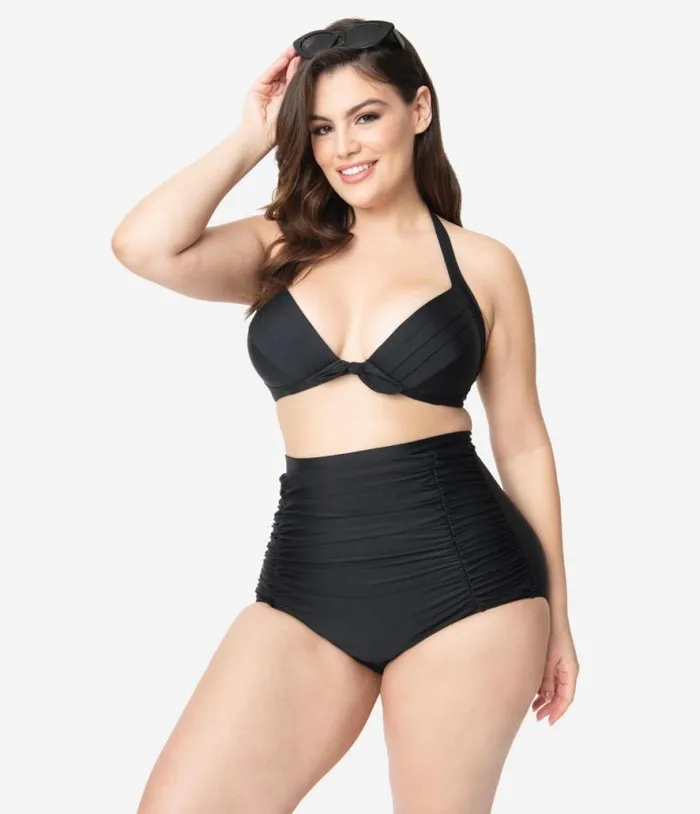 Plus Size All Black Monroe Bikini Top Plus Unique Vintage Two Piece Swim