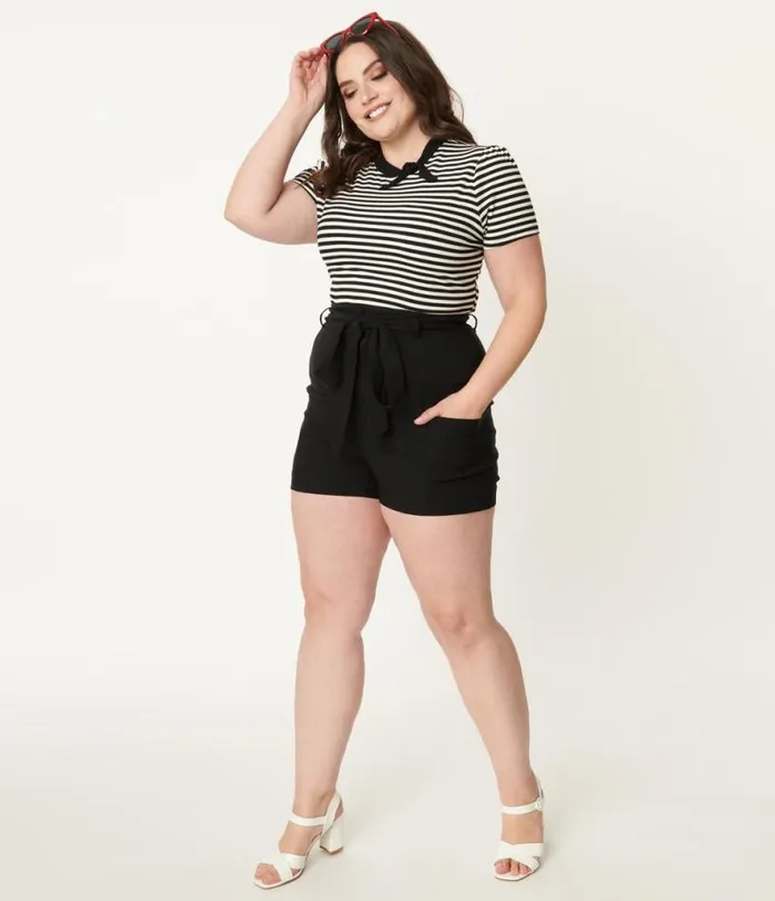 Plus Size Black High Waist Tied and True Shorts ClothingPlus Unique Vintage Shorts Plus Size Black High Waist Tied and True Shorts ClothingPlus Unique Vintage Shorts