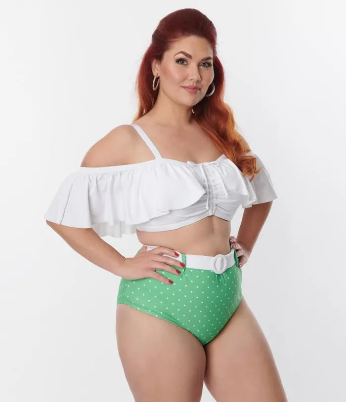Plus Size White Ruffle Swim Top Plus Unique Vintage Two Piece Swim