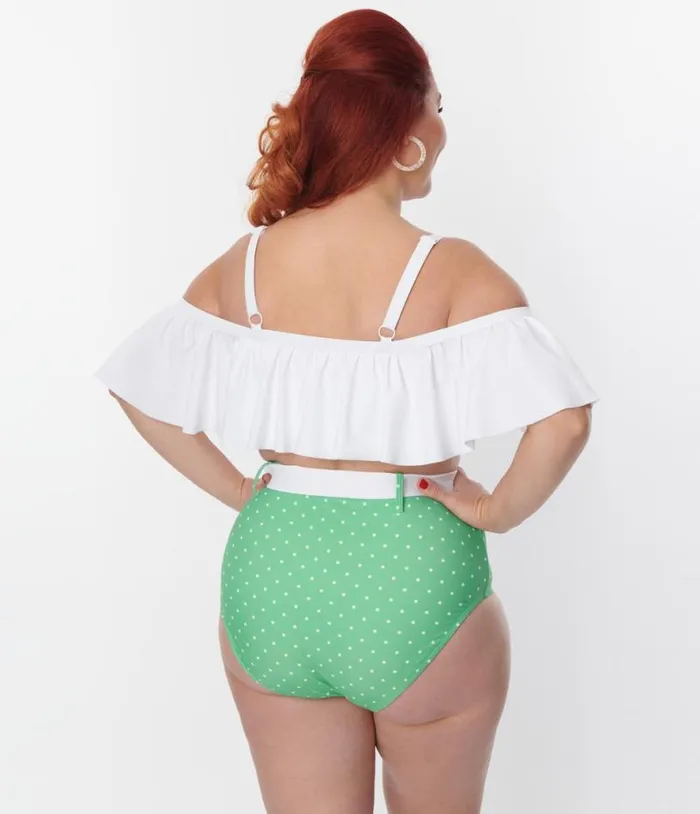 Plus Size White Ruffle Swim Top Plus Unique Vintage Two Piece Swim