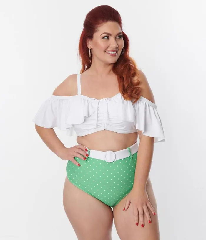 Plus Size White Ruffle Swim Top Plus Unique Vintage Two Piece Swim
