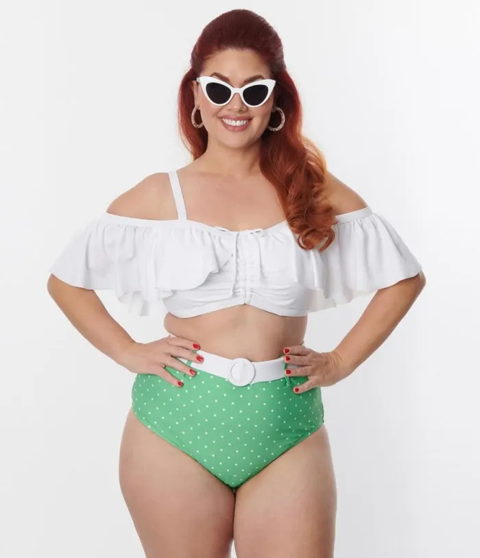 Plus Size White Ruffle Swim Top Plus Unique Vintage Two Piece Swim