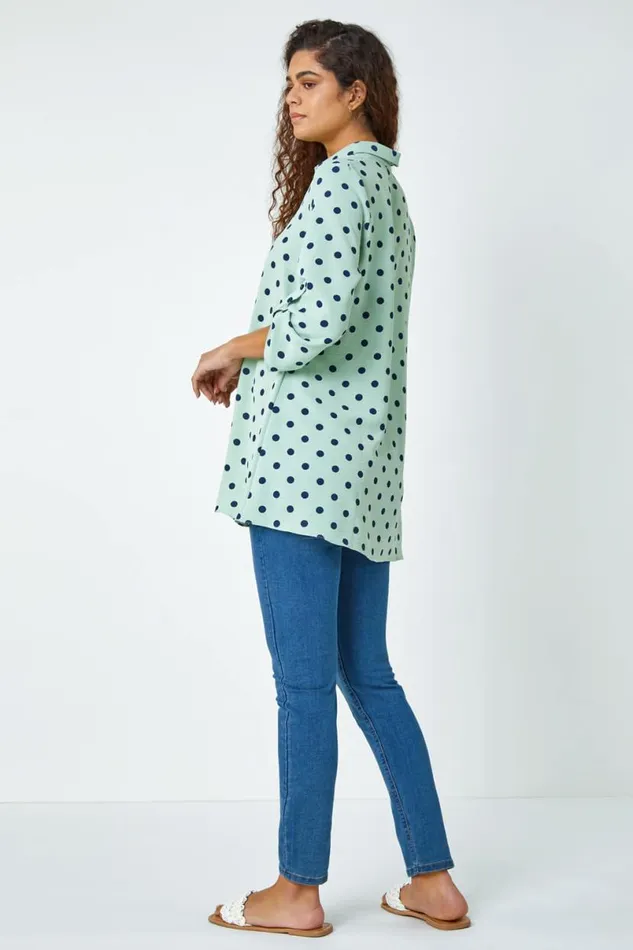 Polka Dot Longline Swing Shirt Women Roman Tops