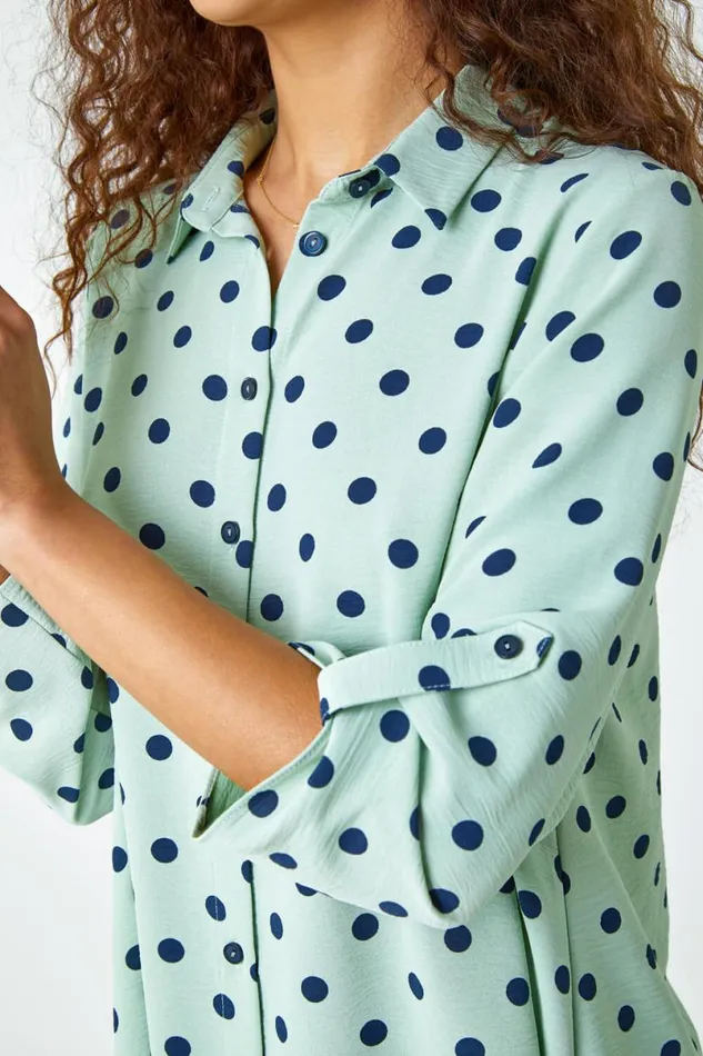 Polka Dot Longline Swing Shirt Women Roman Tops