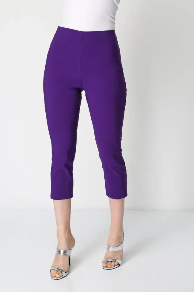 Purple Elastic Waist Stretch Cropped Trousers Women Roman Coords