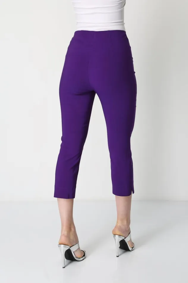 Purple Elastic Waist Stretch Cropped Trousers Women Roman Coords