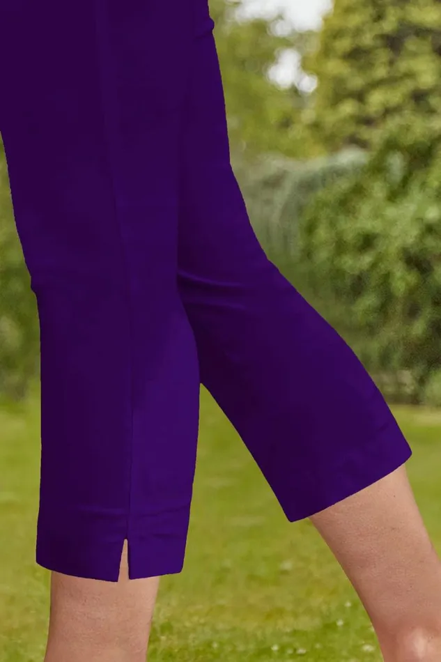 Purple Elastic Waist Stretch Cropped Trousers Women Roman Coords