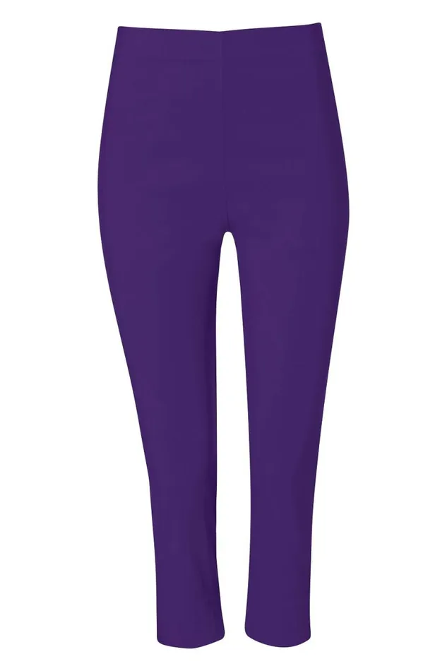 Purple Elastic Waist Stretch Cropped Trousers Women Roman Coords