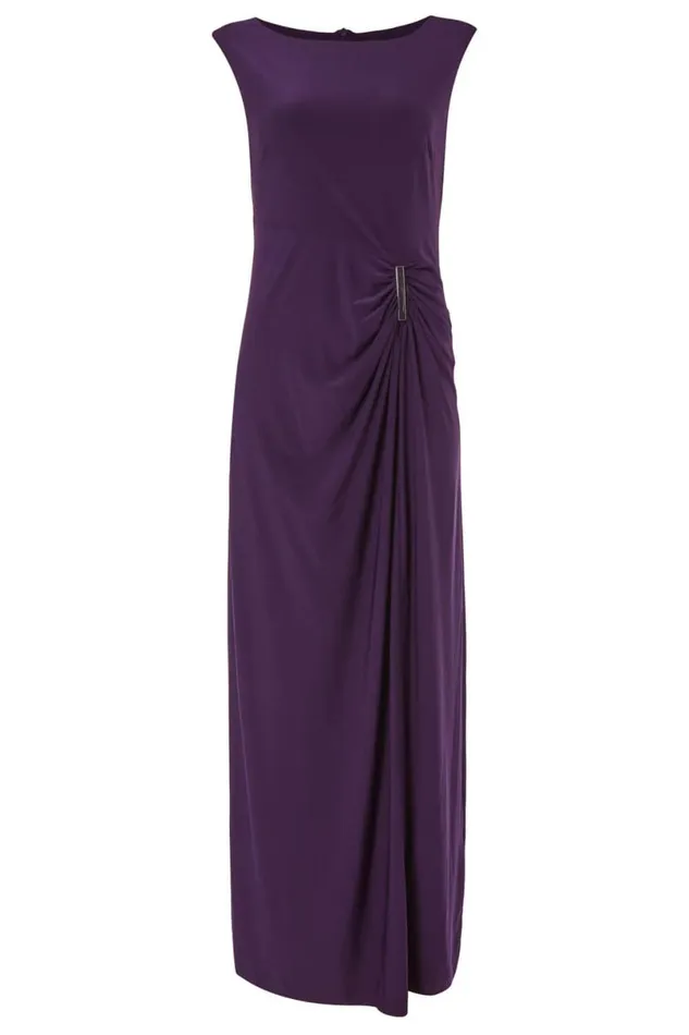Purple Ruched Metal Bar Trim Maxi Dress Women Roman Dresses