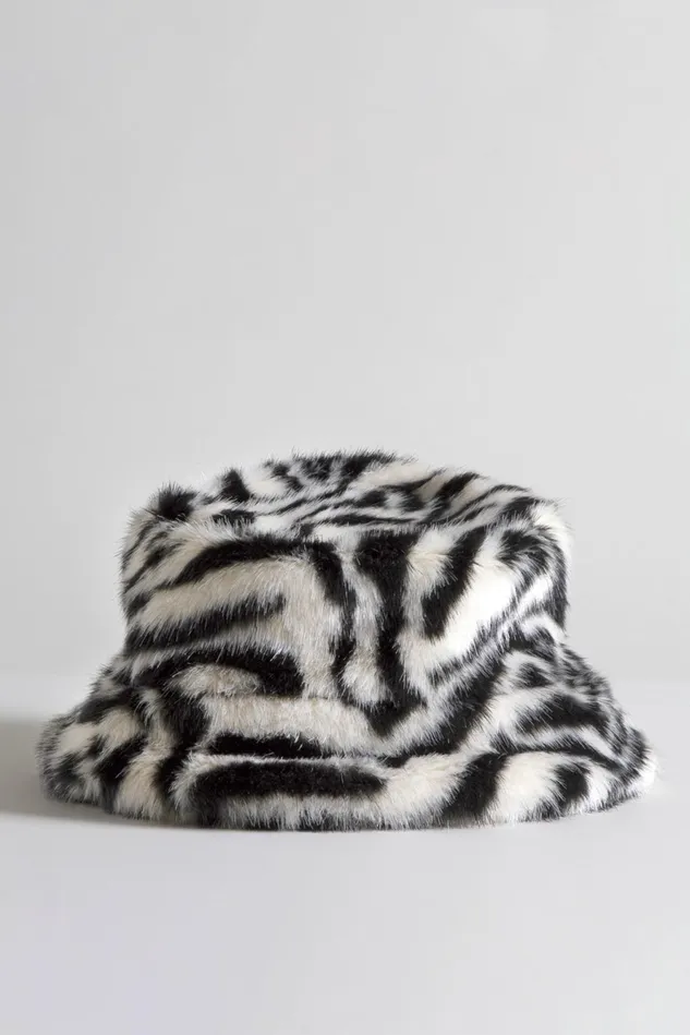R13 Hats Women Fur Bucket Hat 8211 Zebra