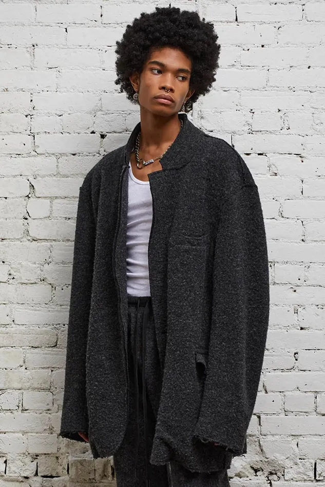 R13 Jackets and Coats Men Raw Cut Ragged Blazer 8211 Dark Grey