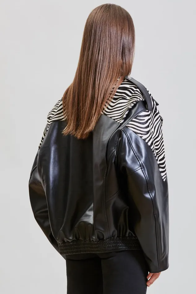 R13 Jackets and Coats Women Oversized Motorcycle Jacket 8211 Black With Zebra