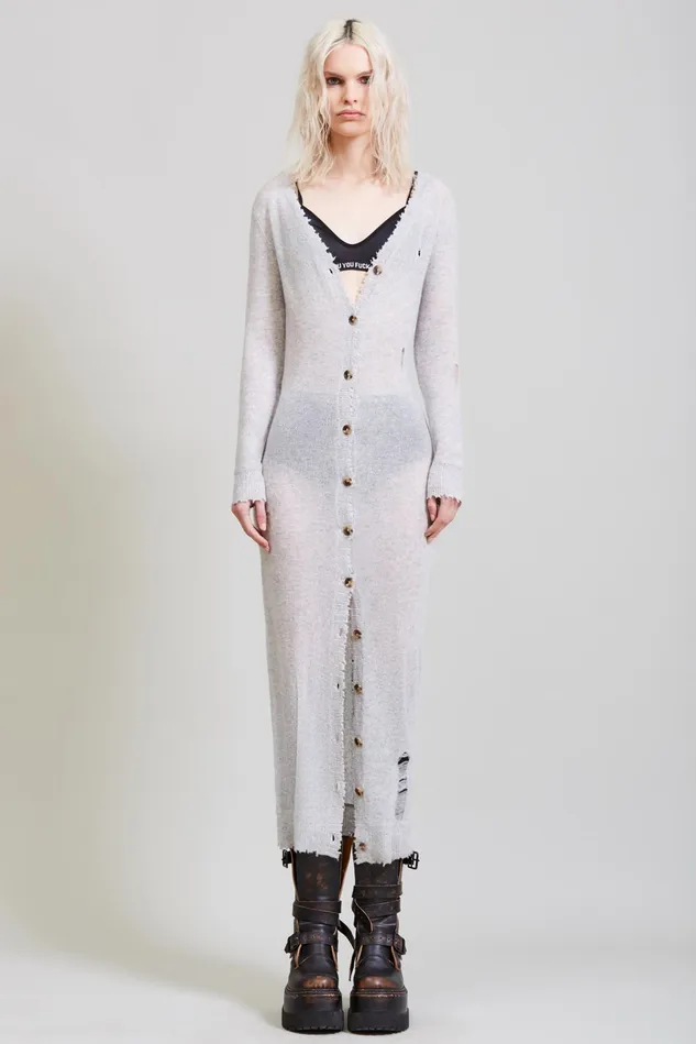 R13 Sweaters Women Long Skinny Cashmere Cardigan 8211 Heather Grey