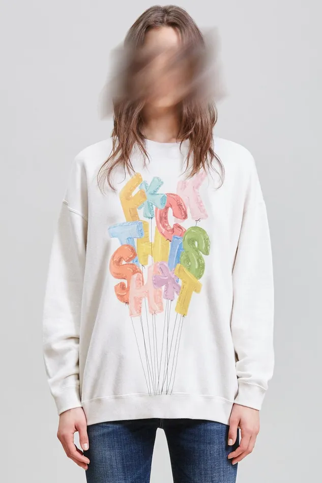 R13 Sweatshirts Women FCk This ShT Oversized Crewneck 8211 Ecru