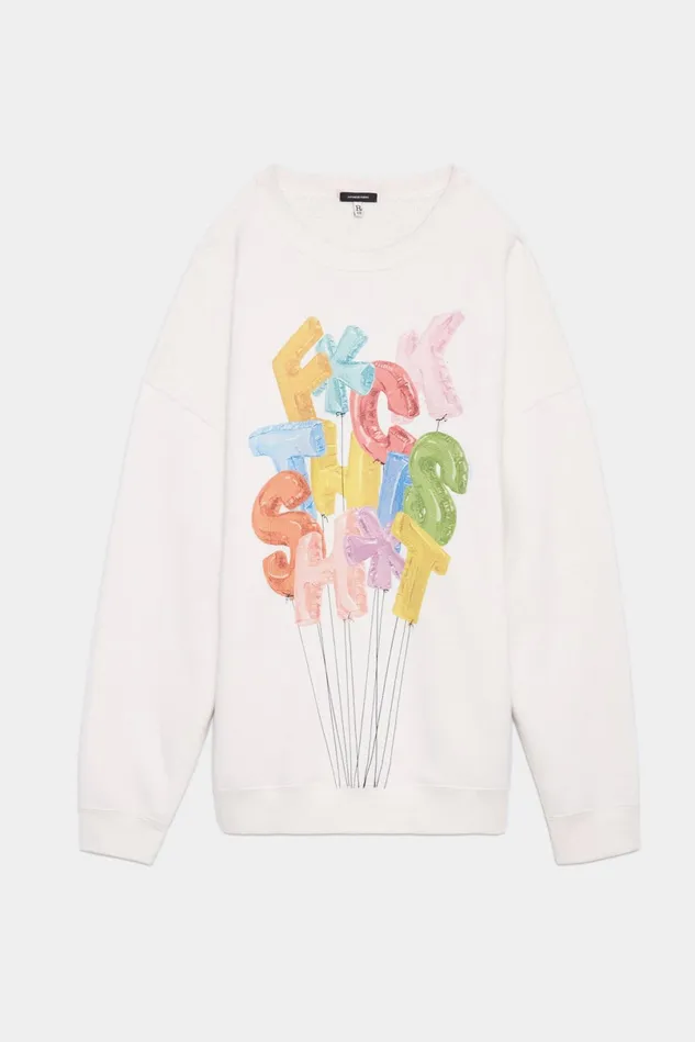 R13 Sweatshirts Women FCk This ShT Oversized Crewneck 8211 Ecru