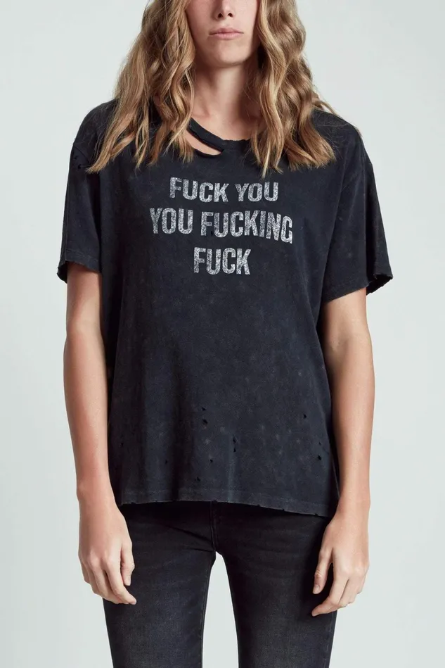 R13 TShirts Women FU Ripped Boy TShirt 8211 Acid Black