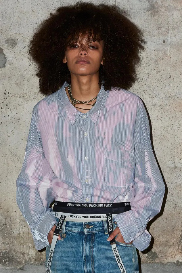R13 Tops Women Bleached Drop Neck Shirt