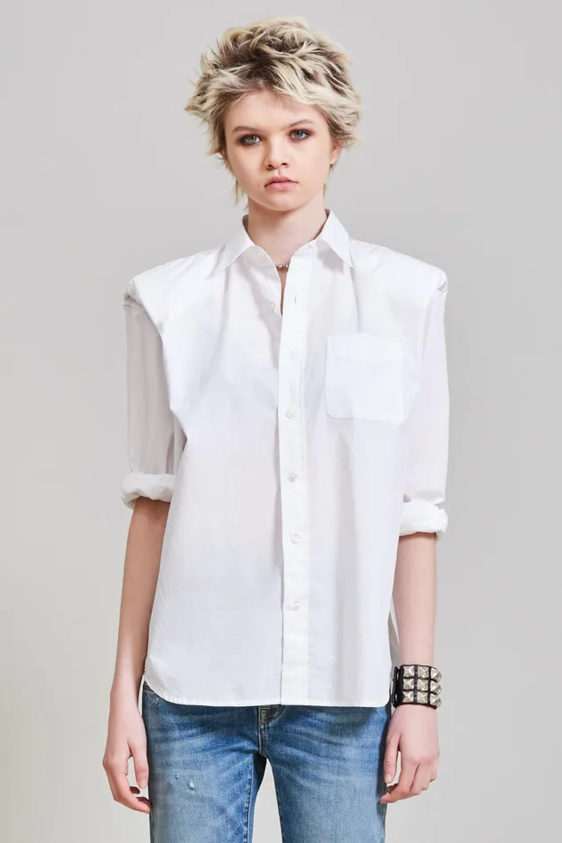 R13 Tops Women Folded Shoulder Shirt 8211 White