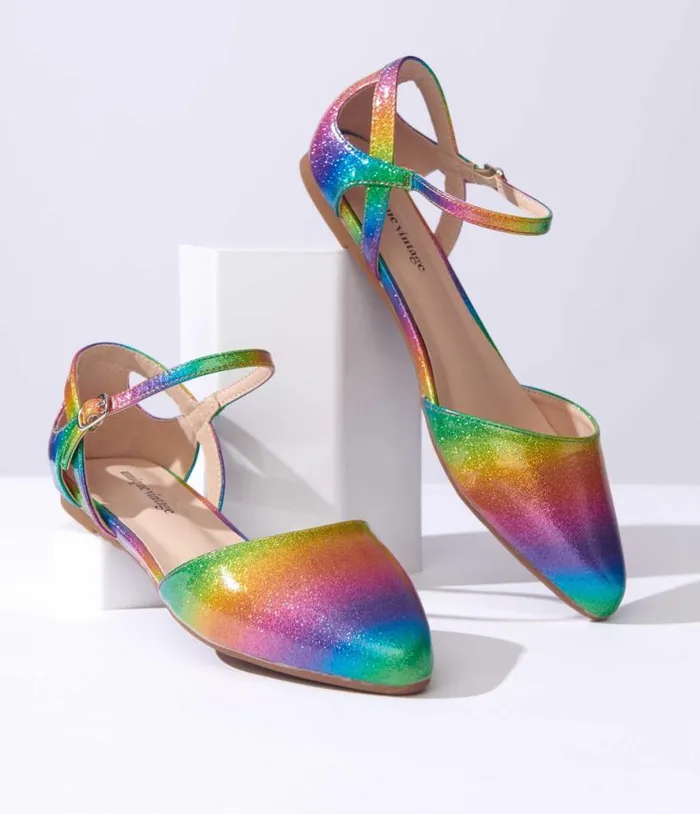 Rainbow Glitter Libby Flats Shoes Unique Vintage Flats