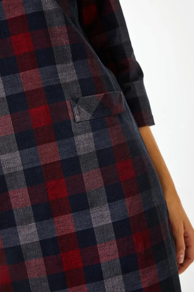 Red Check Print Pocket Detail Shift Dress Women Roman Dresses