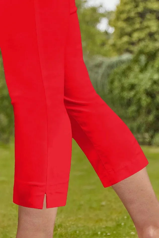Red Elastic Waist Stretch Cropped Trousers Women Roman Coords