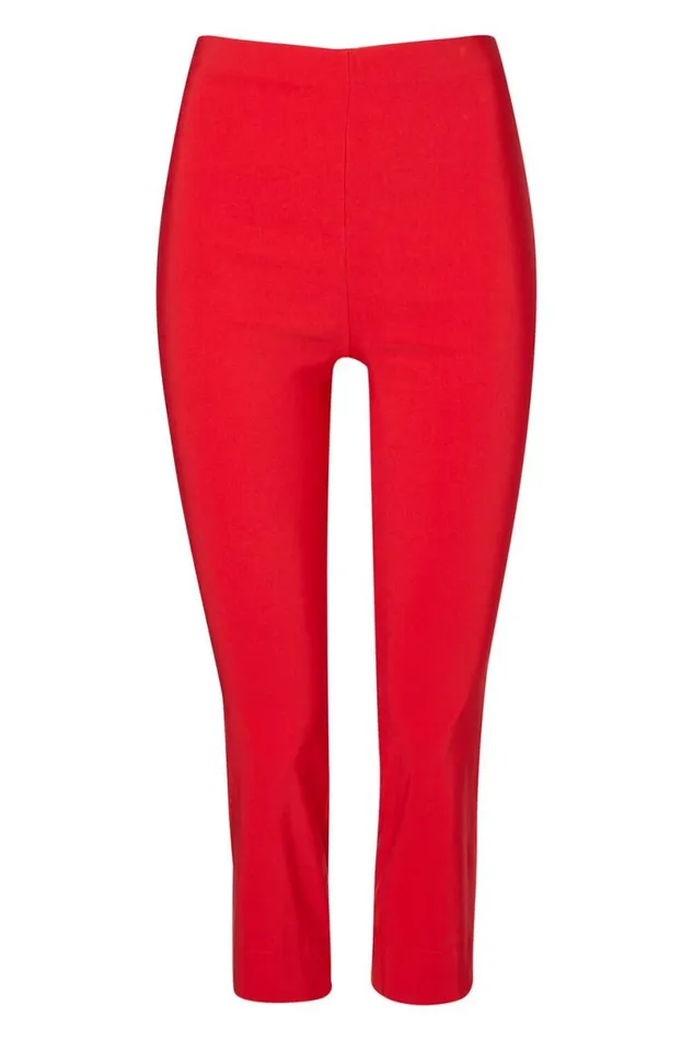 Red Elastic Waist Stretch Cropped Trousers Women Roman Coords