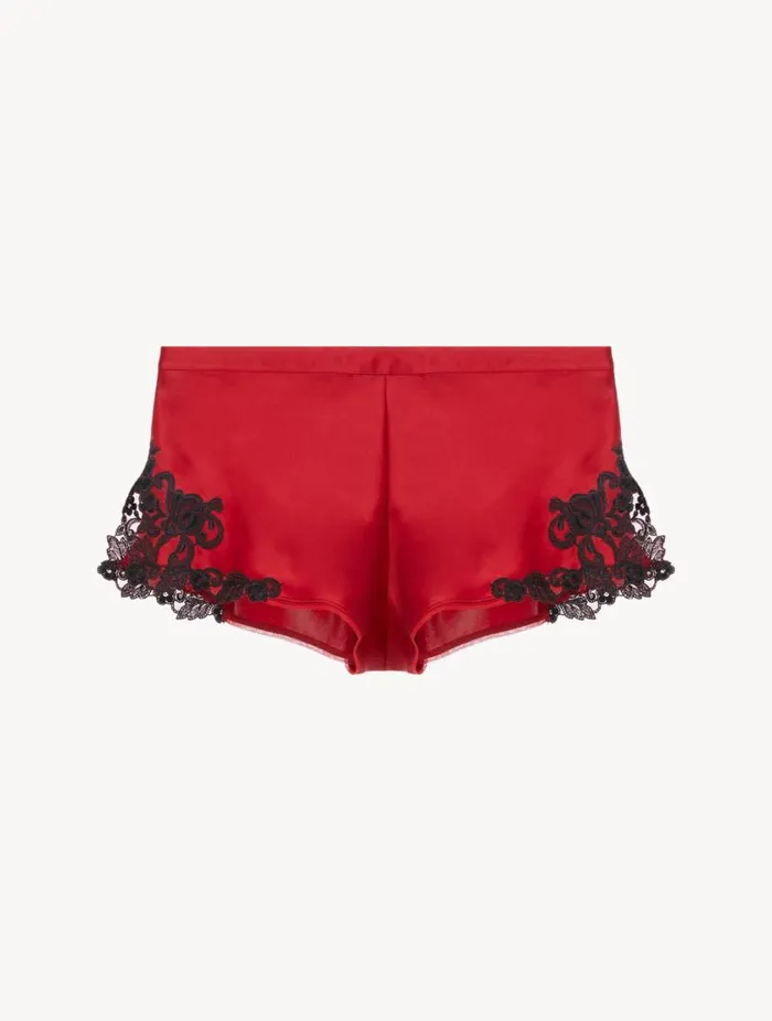 Red Silk Satin Sleep Shorts With Frastaglio Sleepwear La Perla Pajamas