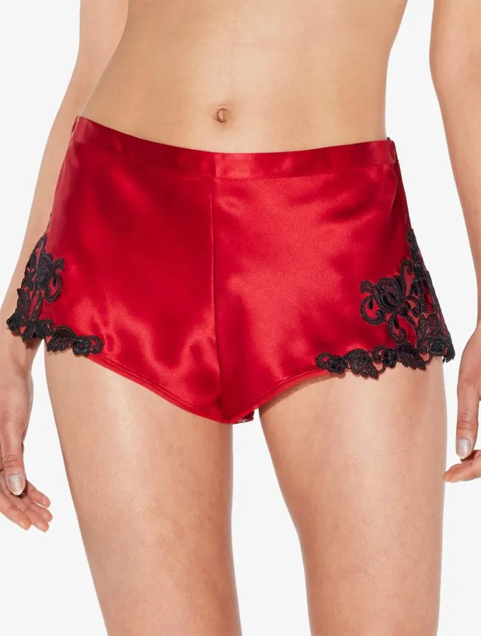 Red Silk Satin Sleep Shorts With Frastaglio Sleepwear La Perla Pajamas