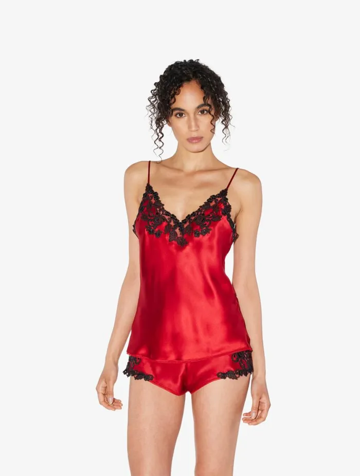 Red Silk Satin Sleep Shorts With Frastaglio Sleepwear La Perla Pajamas